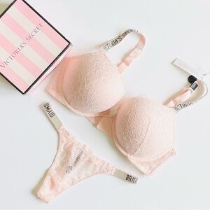 38D SMALL Victoria’s Secret light pink bling bra set